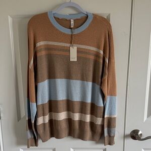 NWT Wishlist Blue, Brown, Beige Striped Crewneck Sweater
